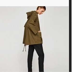 Zara Military green parka with pearls- size small